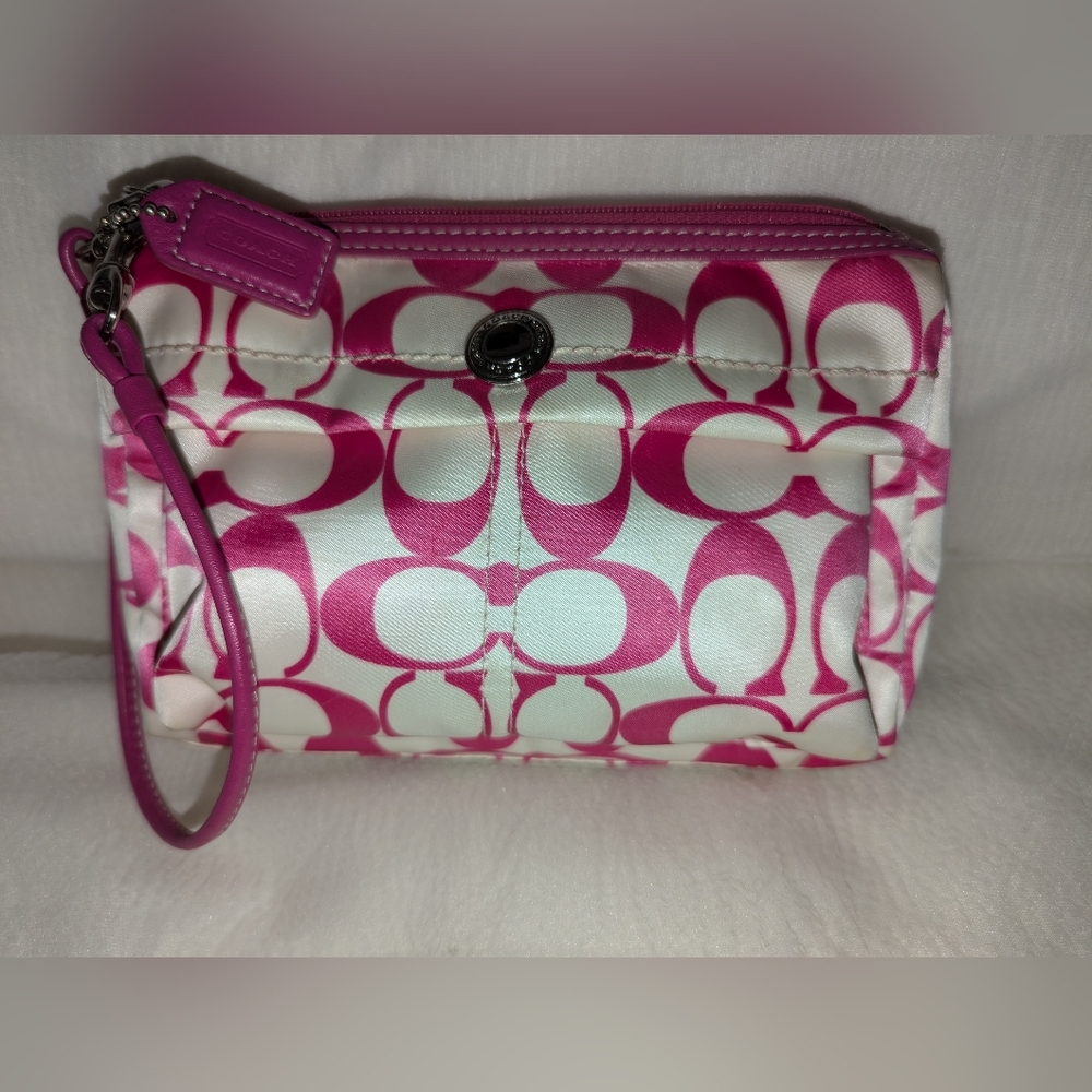 Coach Pink and White Wristlet Clutch